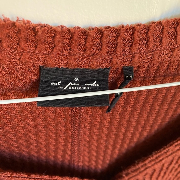 UO Out From Under Burnt Orange Waffle Tie Top - Picture 3 of 7